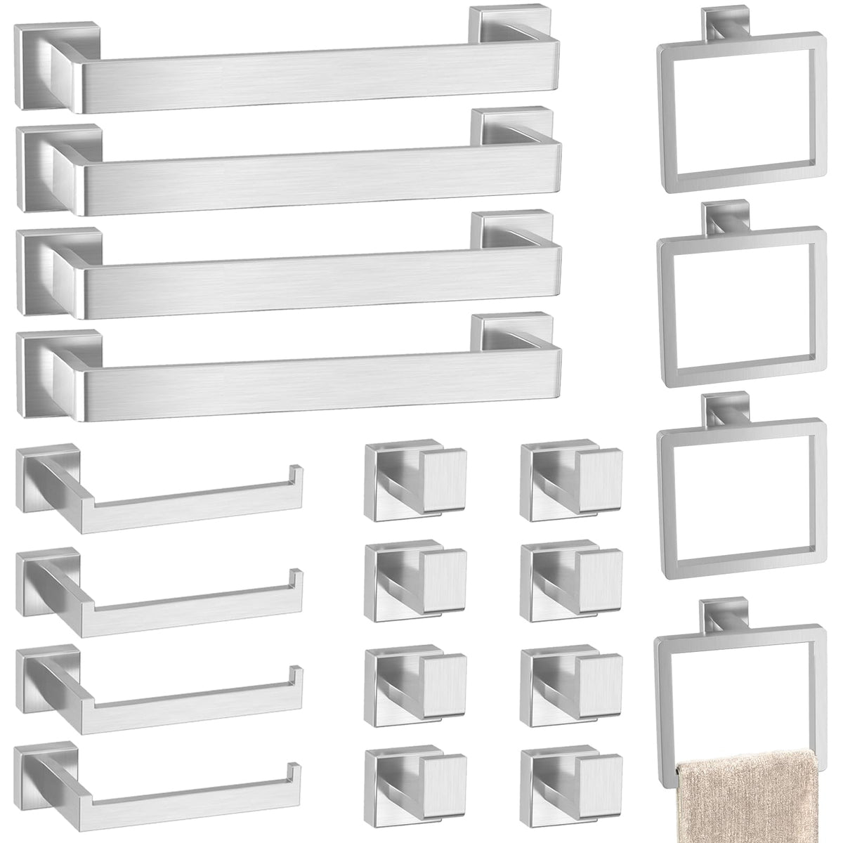 5-Pieces Matte Black Bathroom Accessories Set, 16 Inch Bath Towel Bar Set