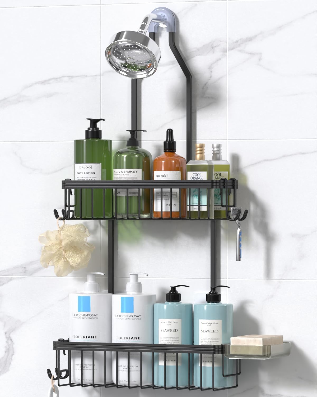 YASONIC Never Rust Shower Caddy Hanging, Aluminum Shower Racks for Inside Shower, 3-Tier Shower Organizer Hanging Over Shower Head with Hooks and Soap Holder, Silver