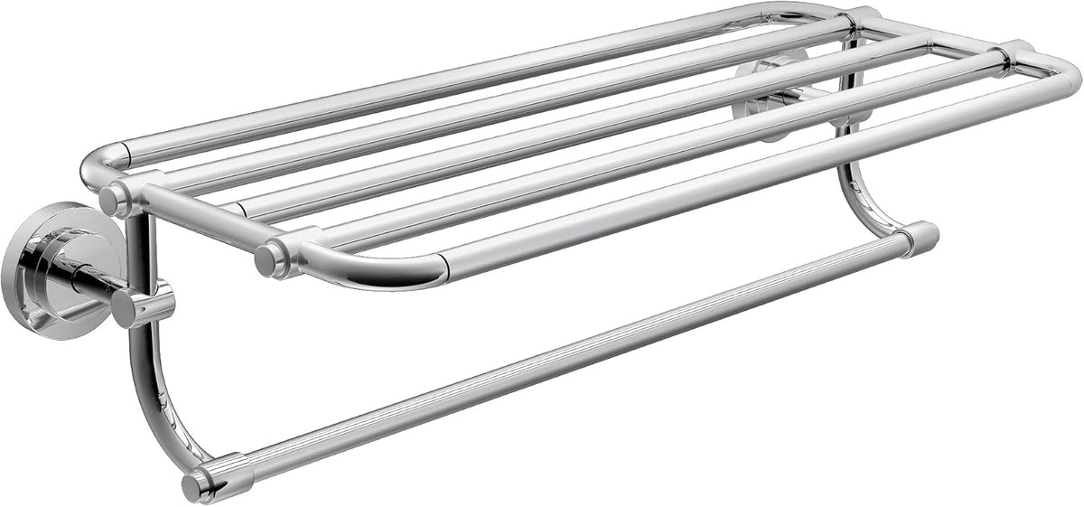 Moen Iso Chrome 24-Inch Wide Bathroom Hotel-Style Towel Shelf with Towel Bar, DN0794CH