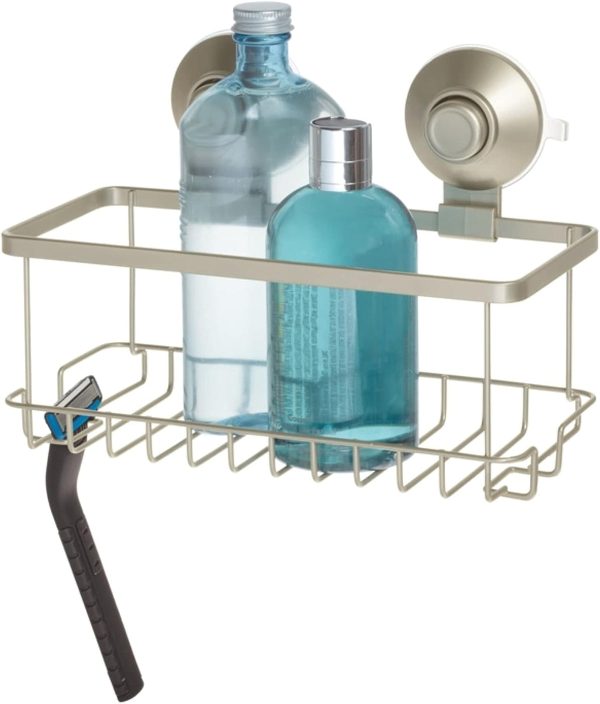 iDesign Push-Lock Suction Shower Basket, Satin