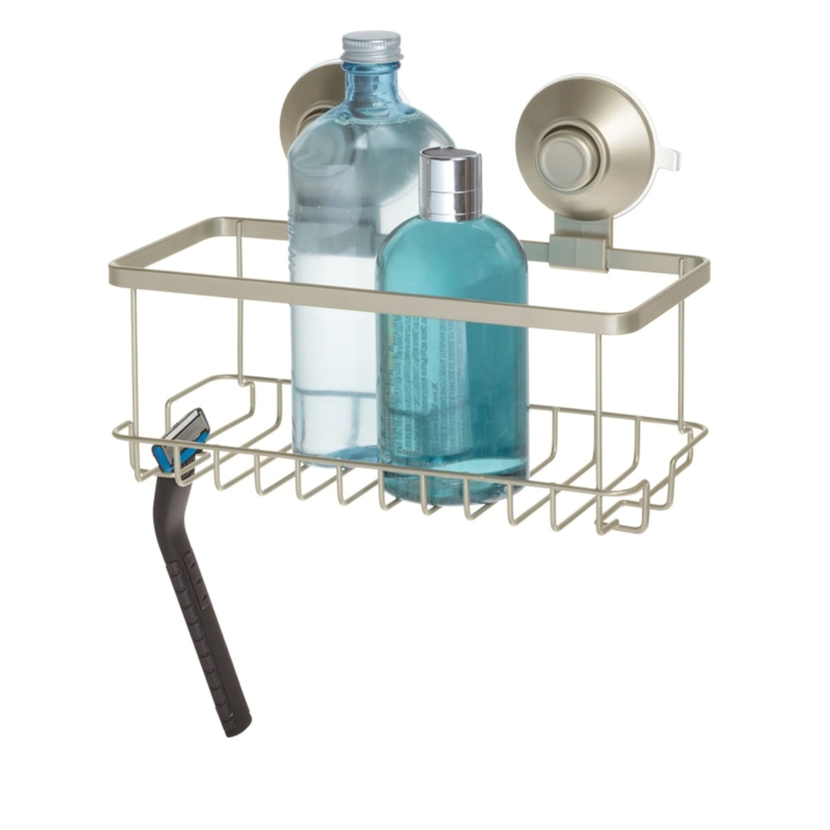 iDesign Push-Lock Suction Shower Basket, Satin