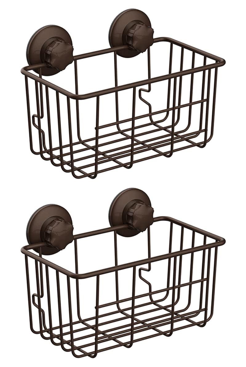 SANNO Suction Cup Shower Caddy Adhesive Deep Bathroom Basket Bath Organizer Kitchen Storage Basket for Gel Holder Bathroom Storage Shampoo, Conditioner,Stainless Steel
