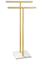 40 Inch Standing Towel Rack Double-T Shape Tall Bath Towel Sheet Holder with Marble Design Base for Bathroom Floor Next to Tub or Shower 2 Tier Towel Holder Stand Stainless Steel Brushed Nickel