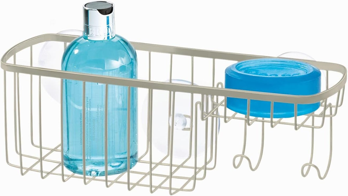 iDesign Gia Polished Stainless Steel Suction Combo Organizer Basket