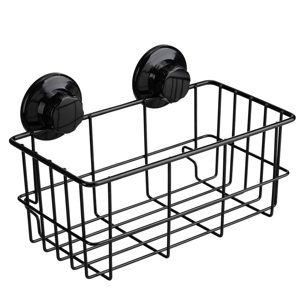 SANNO Suction Cup Shower Caddy Adhesive Deep Bathroom Basket Bath Organizer Kitchen Storage Basket for Gel Holder Bathroom Storage Shampoo, Conditioner,Stainless Steel