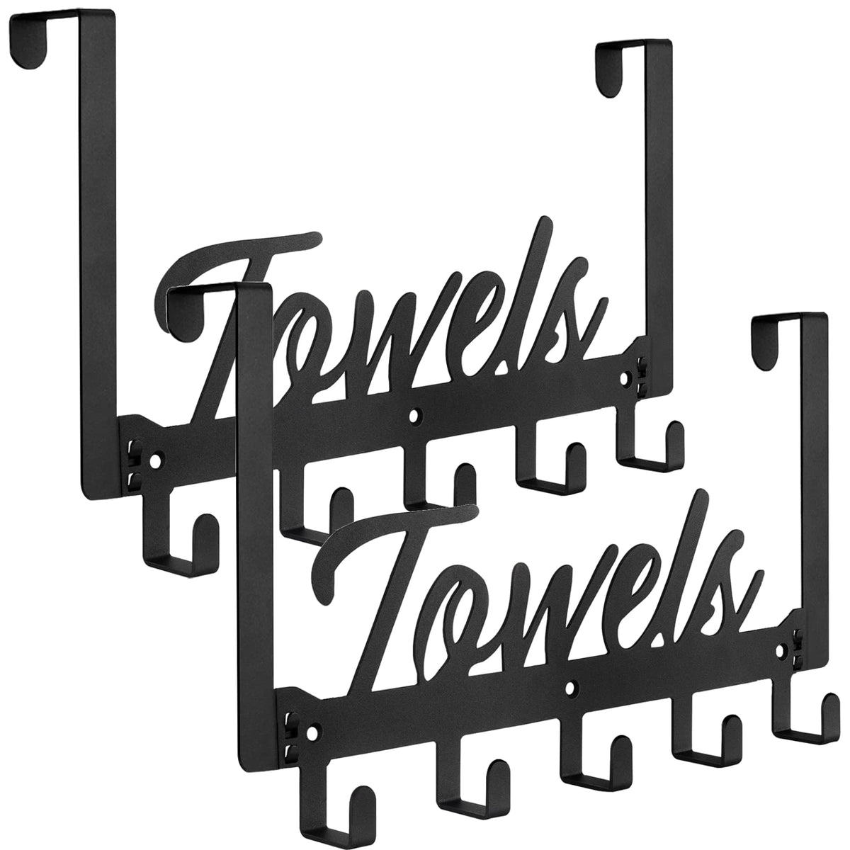 Azmoncy Over The Door Hooks, Towel Rack Towel Hooks for Bathroom, Towel Holder for Hanging Heavy Duty, Door Rack Over Door Hanger with 5 Coat Hooks for Bedroom Bathroom Kitchen, Black