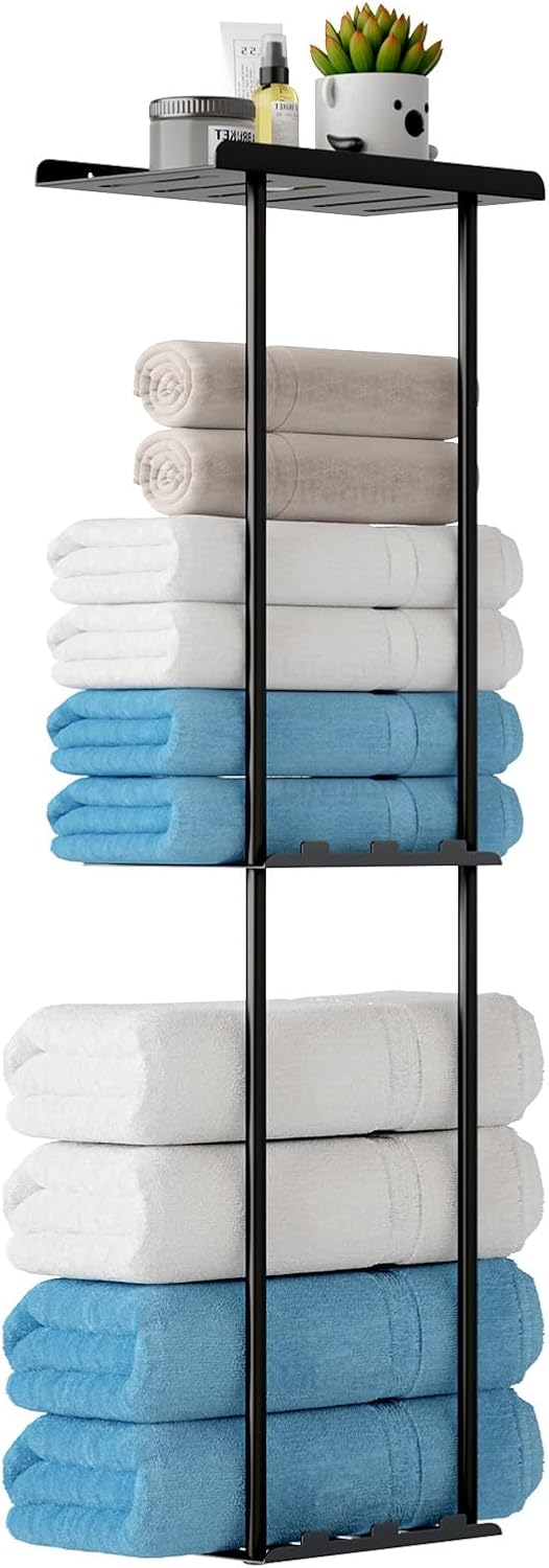 3-Tier Wall Mounted Towel Rack for Bathroom Storage，Black