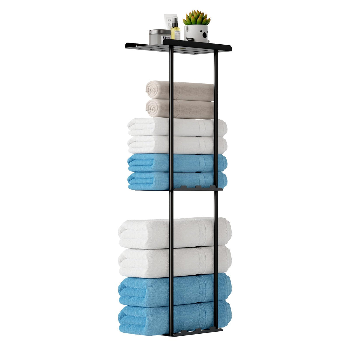 3-Tier Wall Mounted Towel Rack for Bathroom Storage，Black