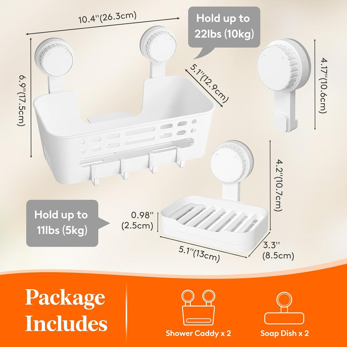 Lifewit Suction Cup Shower Caddy + Soap Dish, 26 cm/10"(L), Set of 2