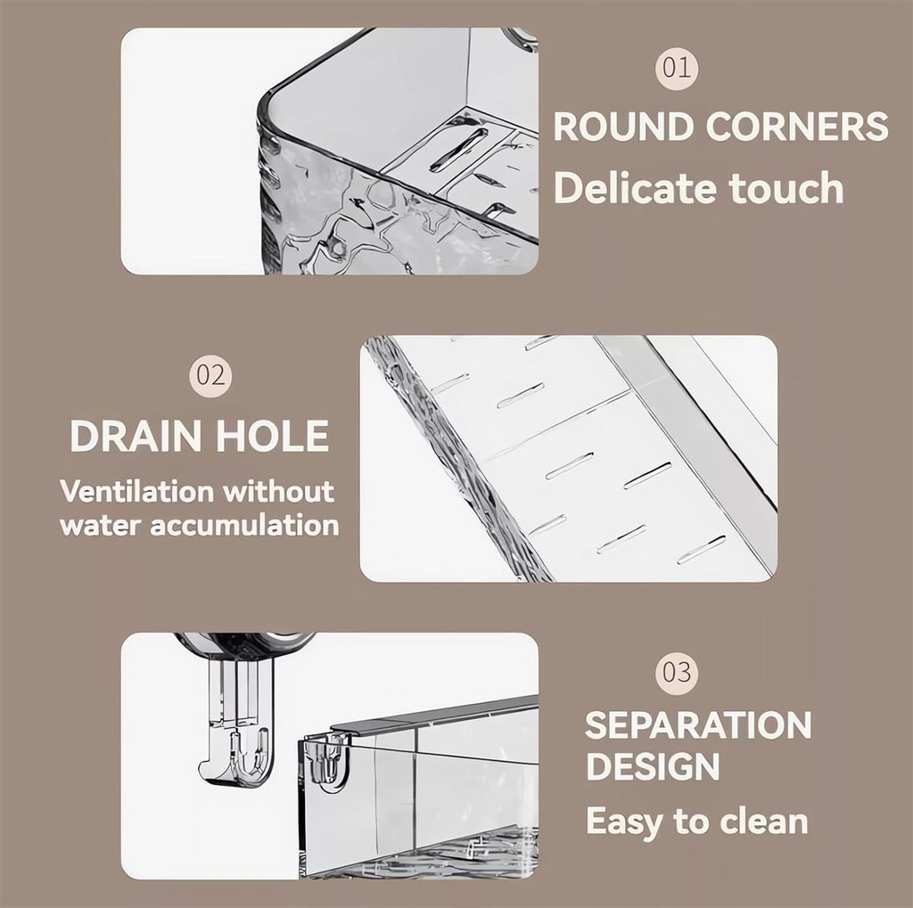Corrugated Suction Cup Storage Holder Corner Shower Caddy Large Organizer Bathroom Shelf Clear Acrylic Shower Tray Shelves Inside Floating Shower Wall Shelf Bath Basket Rack Heavy Duty (Corner-Grey)