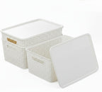 BINO | Plastic Storage Baskets with Lids, 15.5 Liter - 3 Pack, White | THE WOVEN COLLECTION | Storage Basket for Shelves Woven Storage Baskets for Organizing Bins Pantry Shelf Organizer Container Bin
