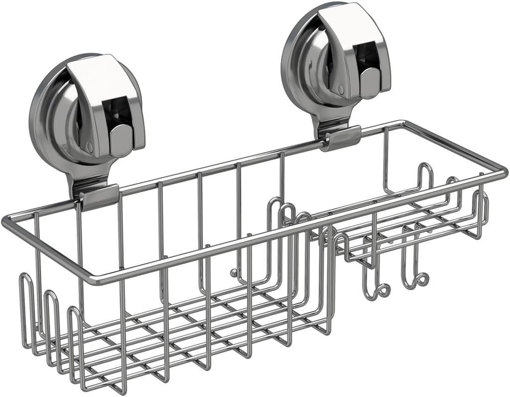 TESOT Suction Cup Shower Shelf, Shower Caddy Soap Dish with Hooks for Sponge, Rust Proof 304 Stainless Steel, Silver