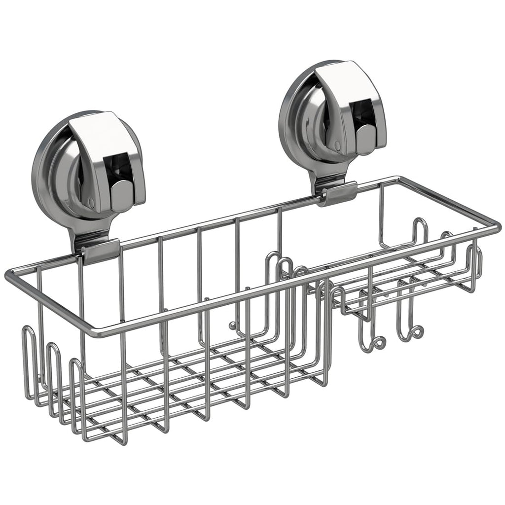 TESOT Suction Cup Shower Shelf, Shower Caddy Soap Dish with Hooks for Sponge, Rust Proof 304 Stainless Steel, Silver