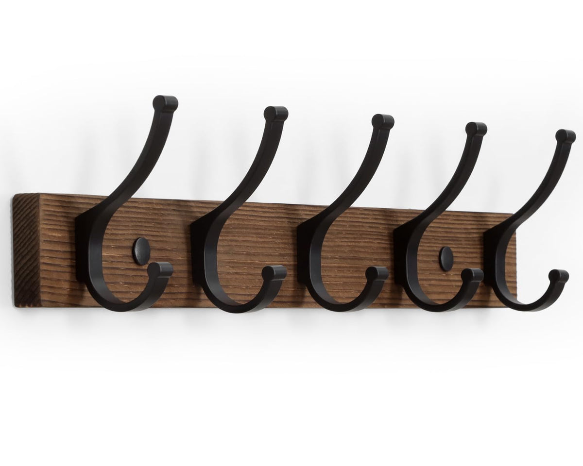 Optish Coat Rack Wall Mount, 16.5 Inches Wood Coat Hooks, Wall Hooks for Hanging, Hat Rack Bag Hanger Key Holder for Wall, Purse Hanger Towel Racks for Bathroom (1Pack, Brown)