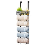 HapiRm Towel Racks for Bathroom Storage - 6 Tier Over The Door & Wall Mount Rolled Towel Storage Organizer Holder with Metal Shelf Basket for Small Bathroom, Camper, Rv - Black, Patented