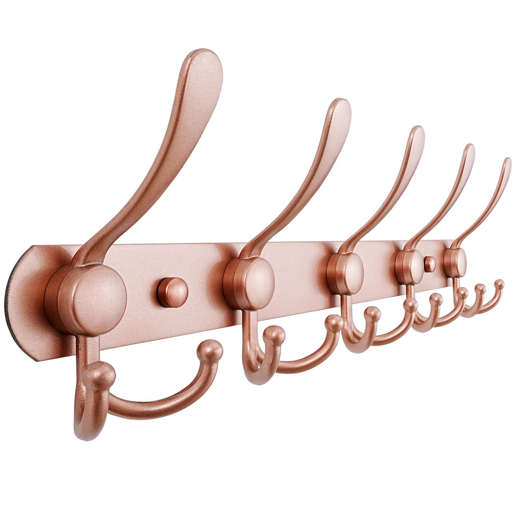 Dseap Coat Rack Wall Mounted - 5 Tri Hooks, Heavy Duty, Stainless Steel, Metal Coat Hook Rail for Coat Hat Towel Purse Robes Mudroom Bathroom Entryway (Black, 2 Packs)