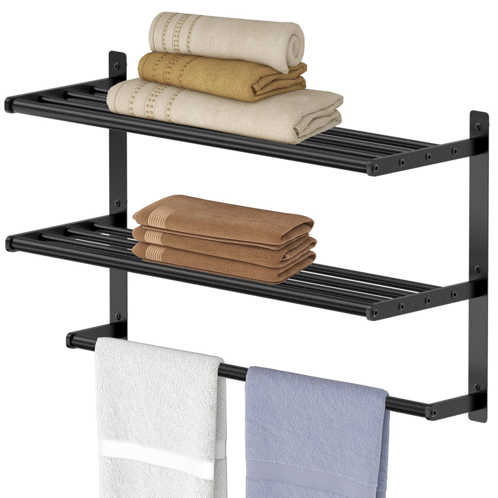 Bethom Bathroom Towel Rack with Bars, 24 Inch Towel Shelf, Brushed Nickel