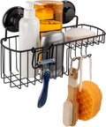 HASKO Suction Cup Shower Caddy Basket for Shampoo, Shower Suction Shelf Organizer, Basket with Soap Holder and Hooks, Stainless Steel Shampoo Holder for Bathroom Storage, Chrome