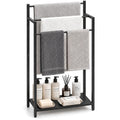16.9" W Freestanding Towel Rack with Rustic Brown Wood Shelf
