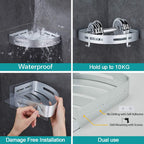 Corner Caddy Bathroom Shower Shelf Wall Mounted No Drilling 2 Tier Storage Shelves Adhesive Triangle Baskets Silver Bathroom Kitchen Storage Basket
