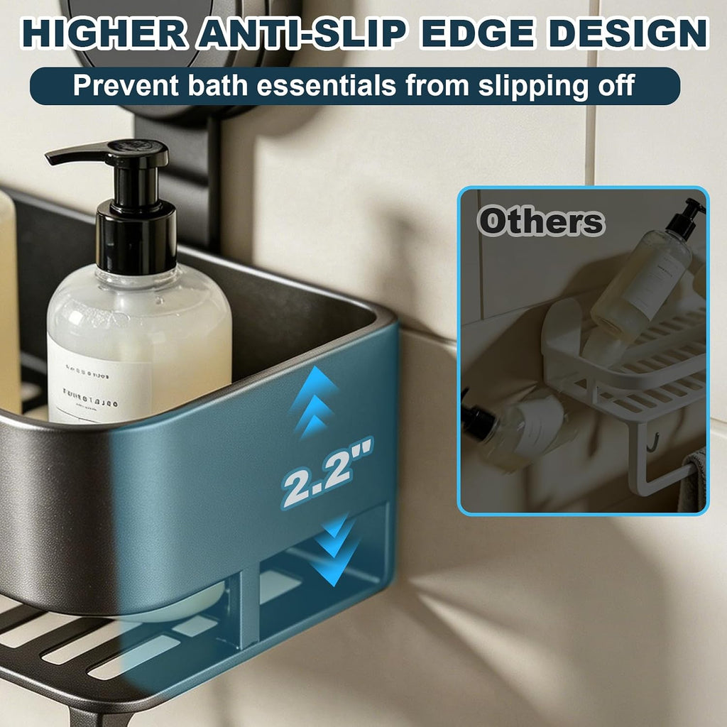 Shower Caddy Suction Cup 2 Pack with Hooks & Towel Rack, No Drilling