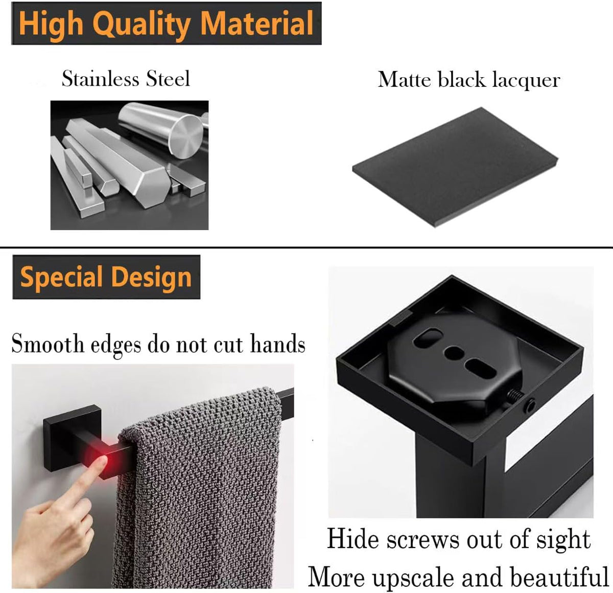 JOPOFI Towel Bar - 23.6 Inch Bathroom Towel Holder - Matte Black