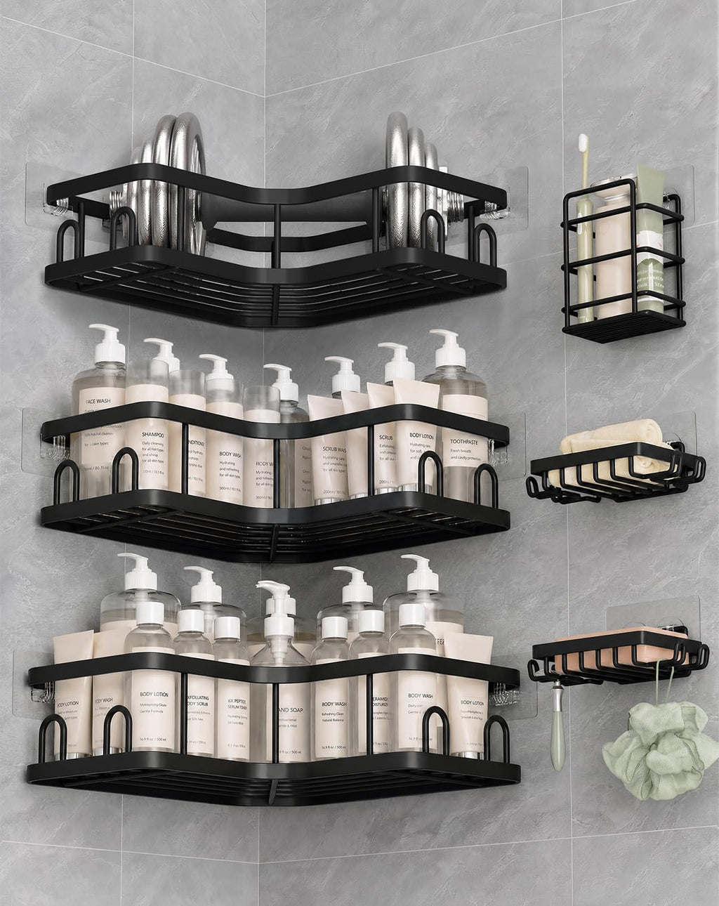 Veken Aluminum Corner Shower Caddy 4-Pack, Never Rust&Large Capacity, Grey