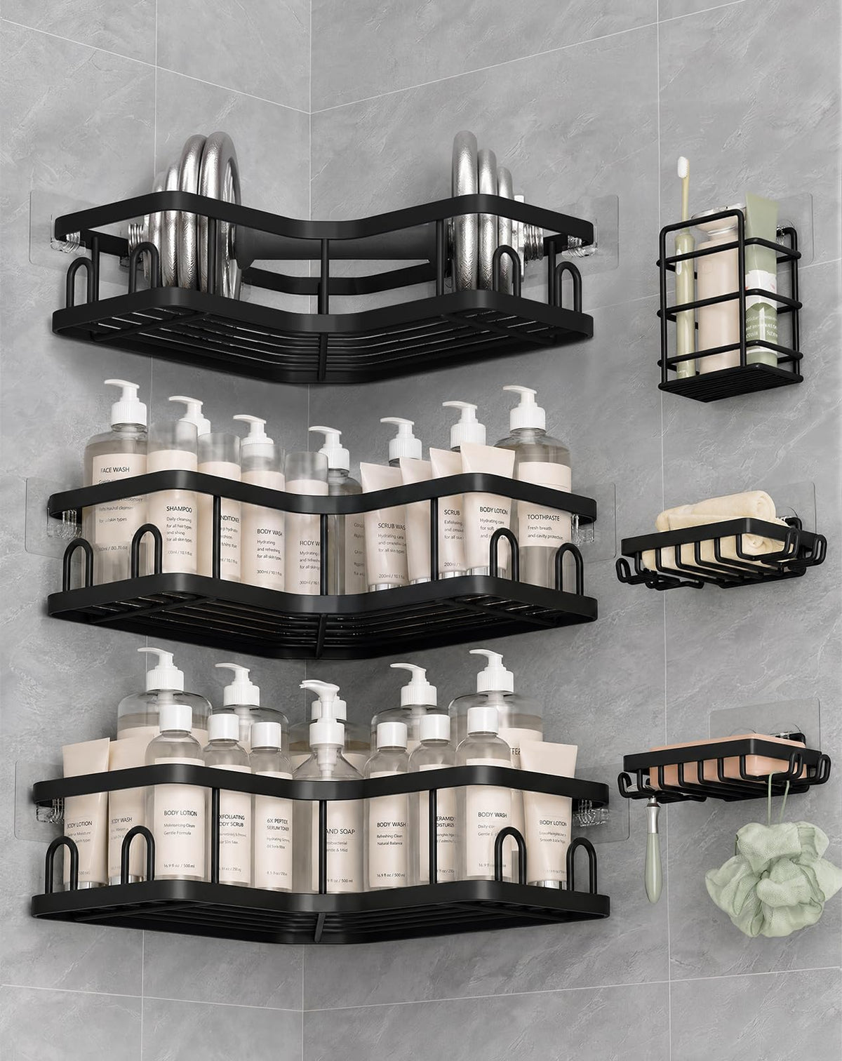 Veken Aluminum Corner Shower Caddy 4-Pack, Never Rust&Large Capacity, Grey
