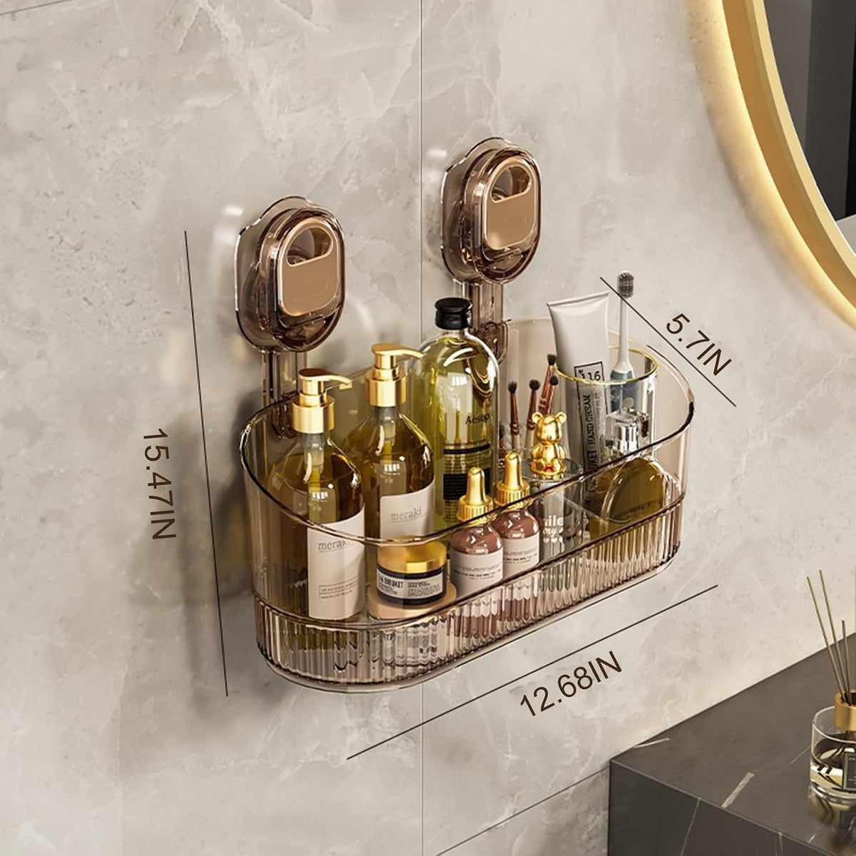 Suction Shower Caddy No Drill, Heavy Duty Bathroom Wall Shelf with Drain