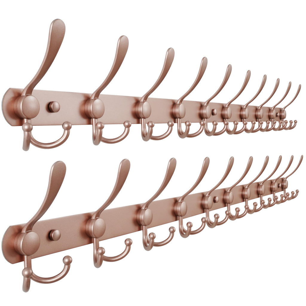 Dseap Coat Rack Wall Mounted - 5 Tri Hooks, Heavy Duty, Stainless Steel, Metal Coat Hook Rail for Coat Hat Towel Purse Robes Mudroom Bathroom Entryway (Black, 2 Packs)