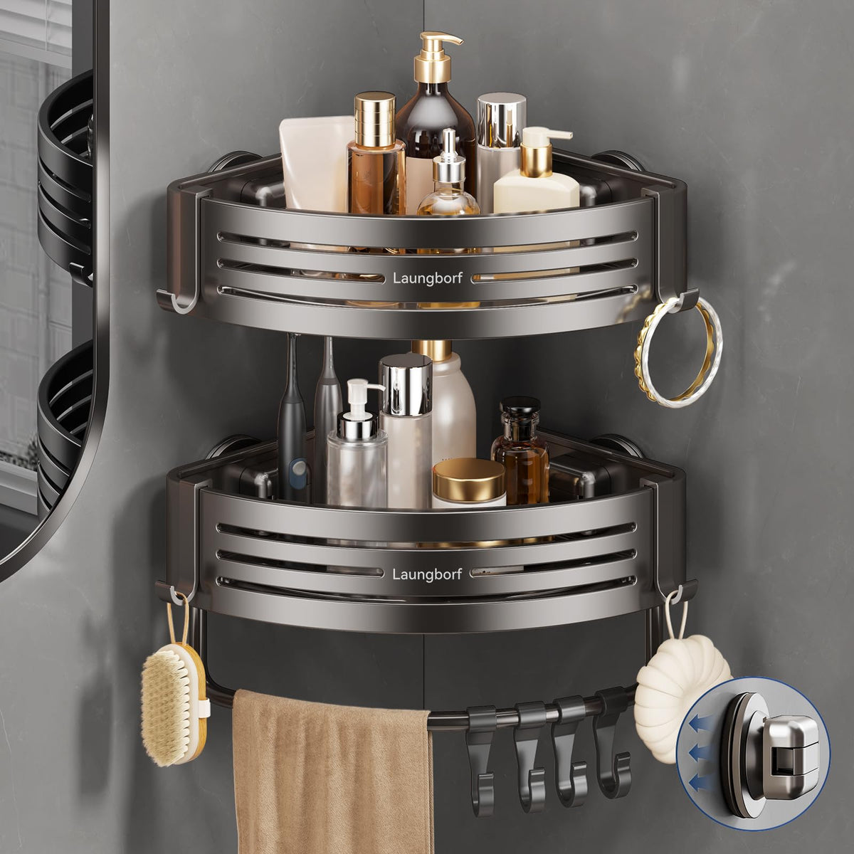 Corner Shower Caddy Suction Cup, Gray (2 Pack)