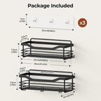 Orimade Shower Caddy Basket Shelf Storage Rack, No Drilling Wall Mounted Adhesive Rust Resistant Stainless Steel Shower Organizer with 5 Hooks for Bathroom, Black 2 Pack