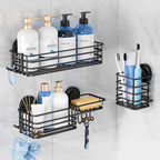 TAILI Shower Caddy Suction Cup 2 Pack with Hooks and Soap Holder, Silver