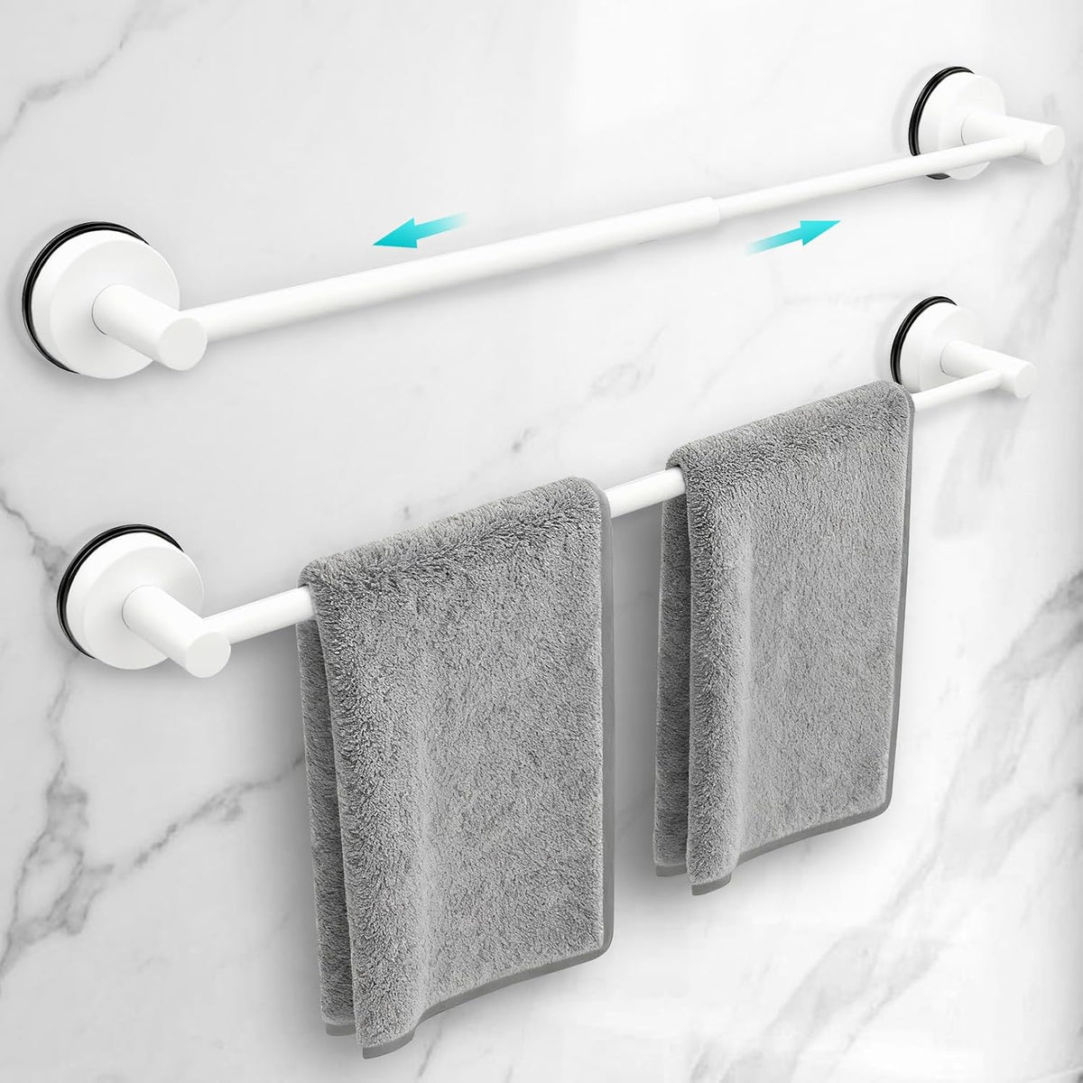 Adjustable Suction Cup Towel Bar for Bathroom Wall,14.6Inch~24 Inch Towel Racks for Bathroom,Stainless Steel Bath Towel Holder for Shower(Matte Black)