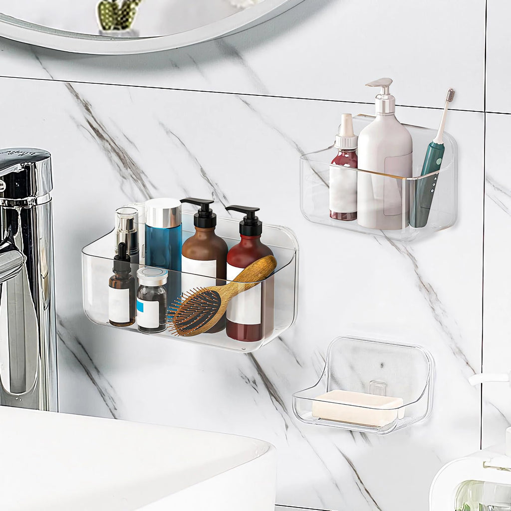 Diesisa Acrylic Wall Mounted Shower Caddy, Large, Adhesive Bathroom Shelves