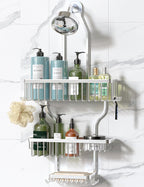 YASONIC Never Rust Shower Caddy Hanging, Aluminum Shower Racks for Inside Shower, 3-Tier Shower Organizer Hanging Over Shower Head with Hooks and Soap Holder, Silver