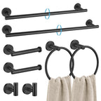 TURS Brushed Gold 5 Piece Bathroom Hardware Set, SUS304 Stainless Steel 24 Inch Bath Towel Bar Set, Round Bathroom Accessories Kit Wall Mounted