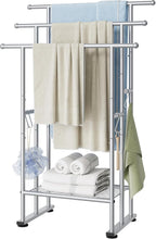 ELYKEN 3 Tier Freestanding Towel Rack with Shelf, 40" H Towel Stand, Silver