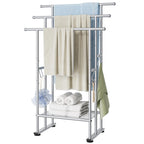 ELYKEN 3 Tier Freestanding Towel Rack with Shelf, 40" H Towel Stand, Black