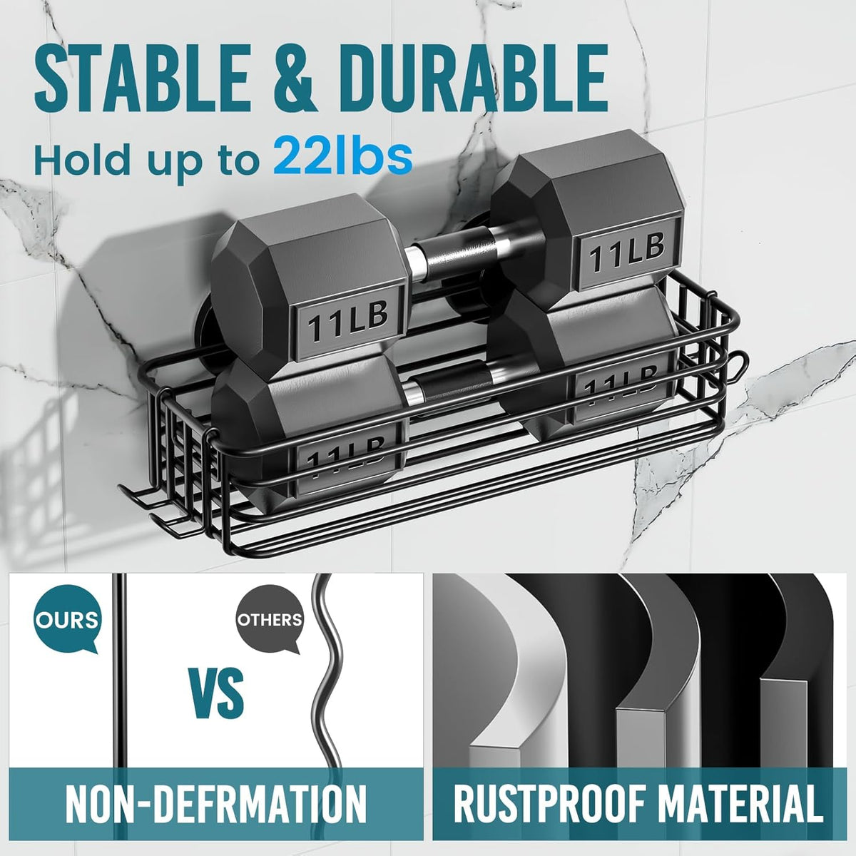 TAILI Shower Caddy Suction Cup 2 Pack with Hooks & Soap holder, Black