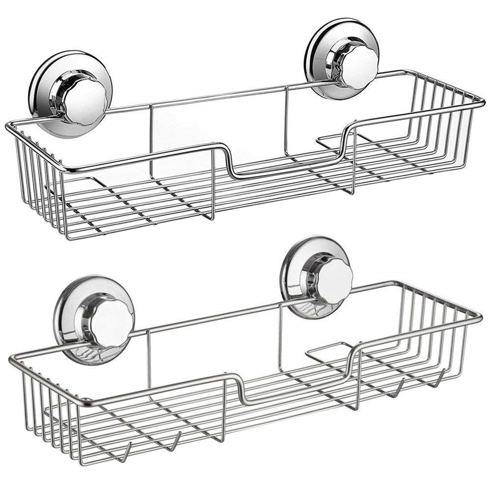 SANNO Suction cups Shower Caddy Soap Dish Double Bath Hook-Bath Organizer Kitchen Storage Basket for Shampoo, Conditioner, Soap- Anti Rust stainless steel (set of 3)