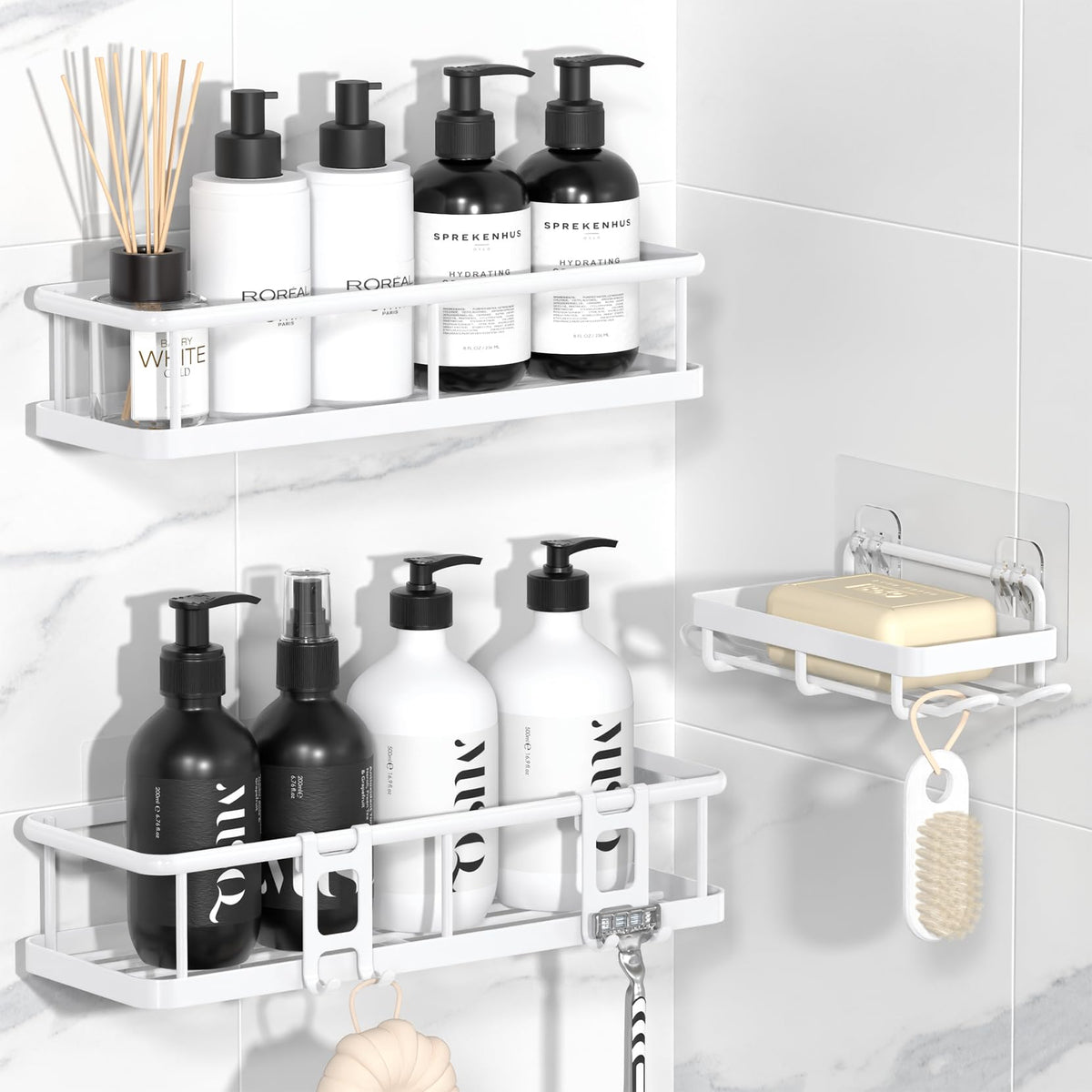 YASONIC Shower Caddy Adhesive, Rustproof Shower Organizer, Large Capacity Shower Shelves for Inside Shower, No Drilling Bathroom Organizers and Storage for Home Decor （2 Pack Black）