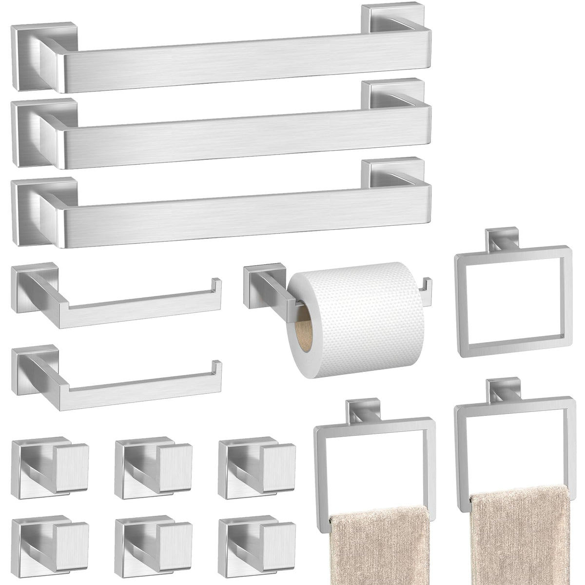 5-Pieces Matte Black Bathroom Accessories Set, 16 Inch Bath Towel Bar Set