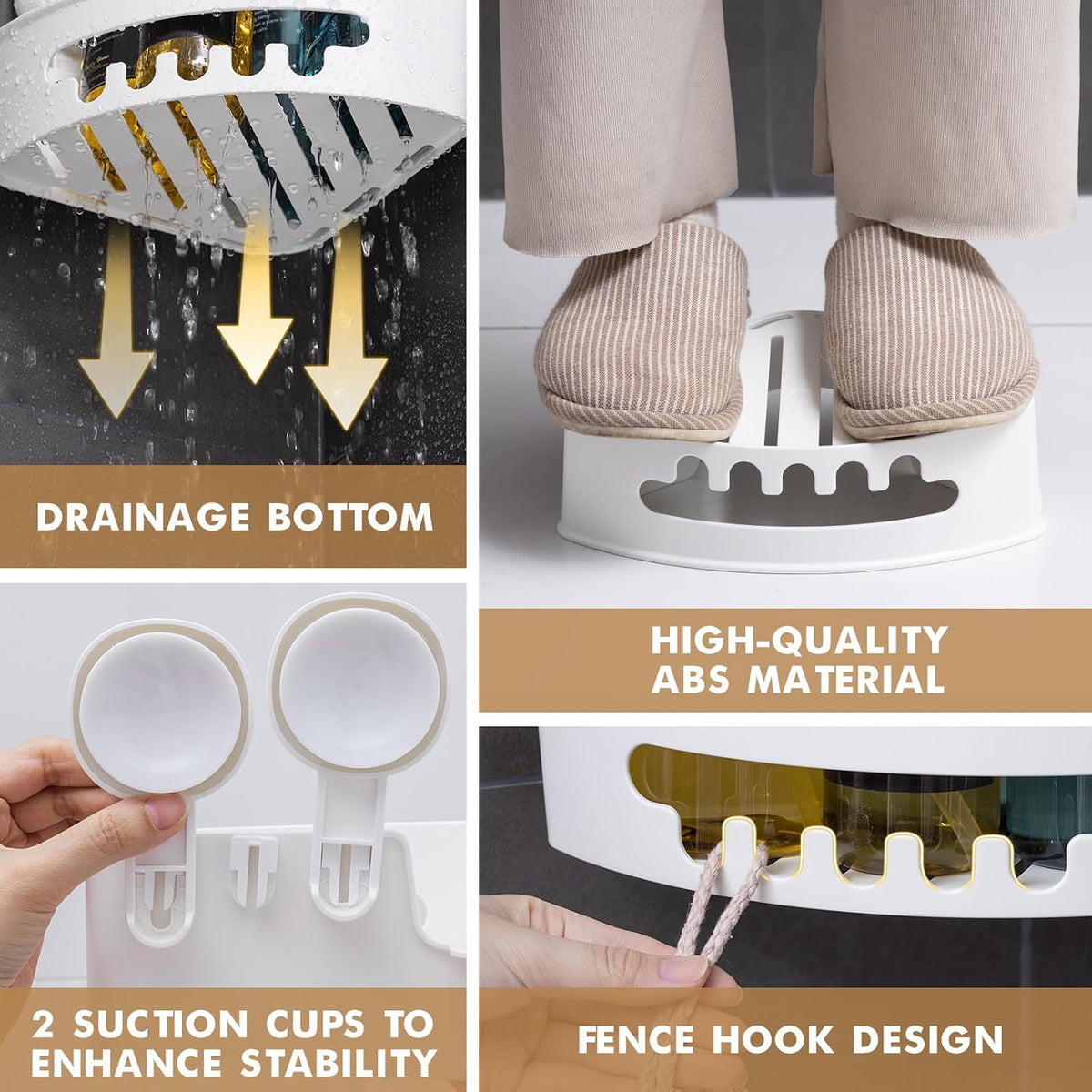 LEVERLOC Corner Shower Caddy Suction Cup, Shower Basket Suction Bathroom