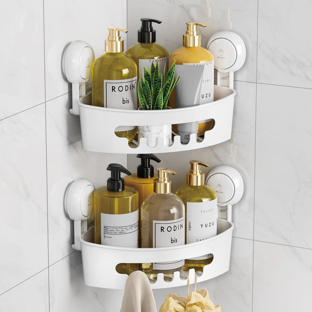 LEVERLOC Corner Shower Caddy Suction Cup, Shower Basket Suction Bathroom