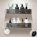 Lekesky Suction Cup Shower Caddy, No Drill Shower Shelf, Aluminum Rust Proof Bathroom Shower Organizer with 12 Hooks (2-Pack, Gunmetal Gray)