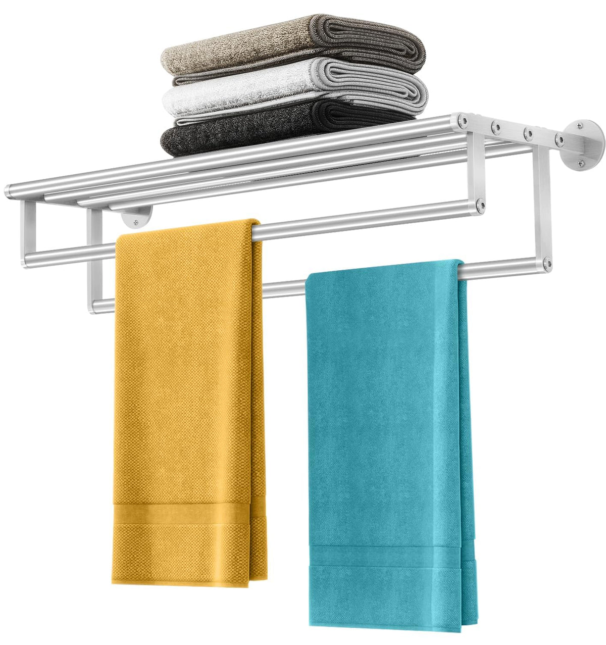 Double Towel Racks for Bathroom Towel Rack with Shelf, 24 Inch Double Towel Bars, Wall Mount Towel Holder for Bathroom Lavatory, Stainless Steel Towel Rod(Brushed Nickel)