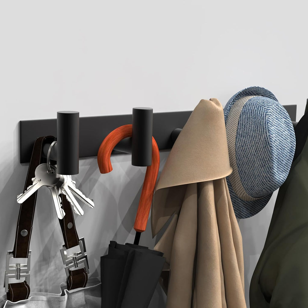 VAEHOLD Black Hat and Coat Wall Mount Rack 5 Hooks for Robes, Bags, Keys, and Towels Bathroom Towel Hanger Organizer (1 Pack)