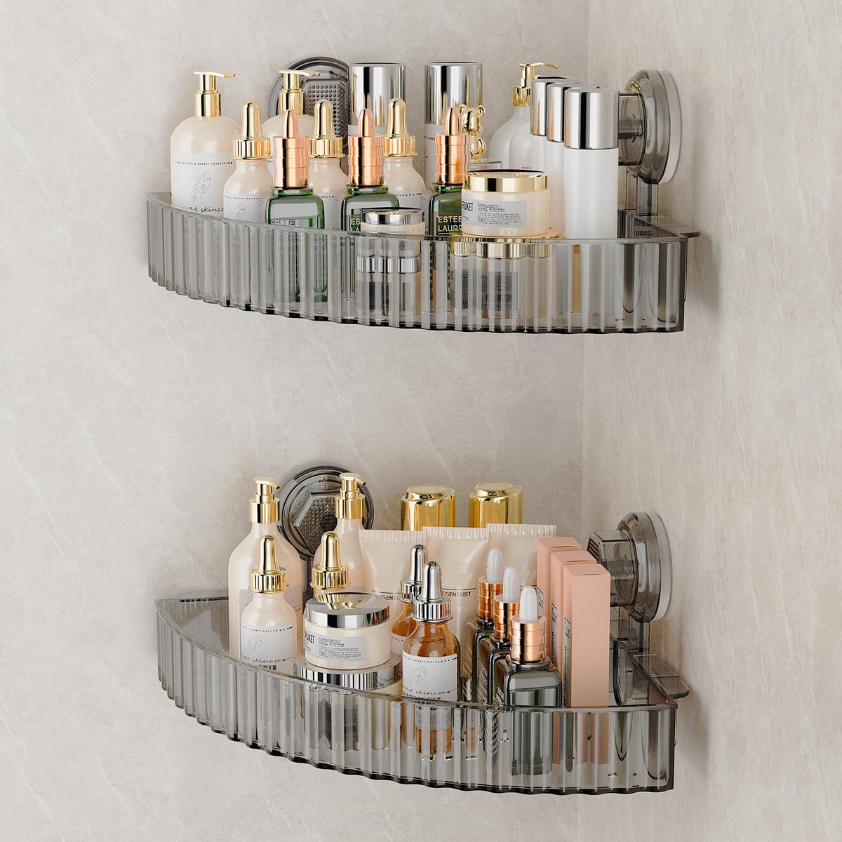 Shower Caddy Suction Cup Bathroom Shower Organizer for Bathroom Storage & Home Decor & Kitchen No Drilling Large Capacity Removable and Reusable Shower Shelves for Inside Shower. (clear, square)