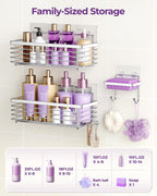 Shower Caddy Adhesive 3 Pack Stainless Steel Storage Organizers-Silver